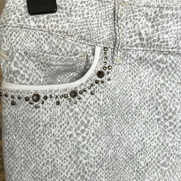 WHBM Gray Moto Skinny Snakeskin Print Crop Jeans Studded Accents Zip Ankle Edgy - Picture 2 of 16
